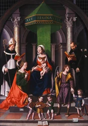 Die mystische Hochzeit der heiligen Katharina mit dem Erzengel Raphael und Tobias