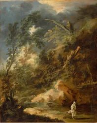 Wildnis mit Mönch im Gewitter
