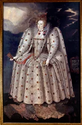 Fußporträt von Königin Elisabeth I. von England, Gemälde von Marcus Gheeraerts dem Jüngeren (um 1592)