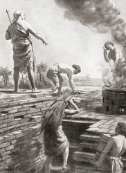 Bau einer Zikkurat, der riesigen pyramidenförmigen Tempeltürme, die zuerst in sumerischen Stadtstaaten gebaut wurden, aus Hutchinsons Geschichte der Nationen, veröffentlicht 1915