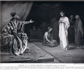Heirat der assyrischen Prinzessin mit Kara-Indash, dem König von Babylon, Illustration aus 
