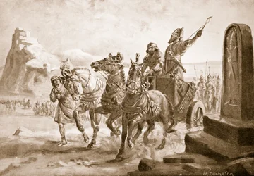 Tiglath-Pileser IV vor der Zitadelle von Turushpa, Illustration aus 