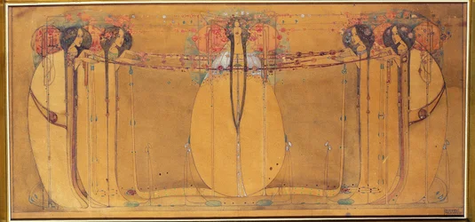 Maikönigin, Cartoon für Paneel für Ingram Street Tearooms, ca. 1900