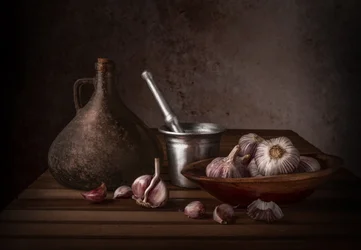 Rustikales Knoblauch Stillleben