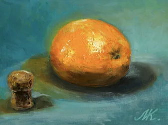 Orange und Kork Stillleben