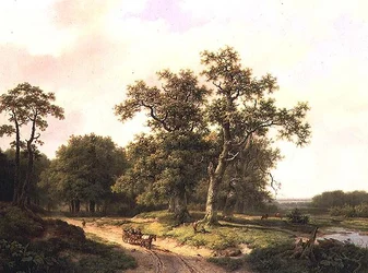 Bewaldete Landschaft mit Bauern