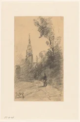 Reiter und Landschaft mit Bäumen und Figuren