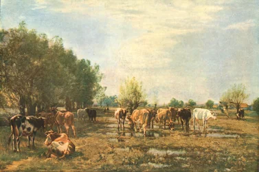 Fenwiesen mit Vieh, 1877, ca. 1930