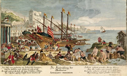 Waren in eine Galeere geladen (Farbstich)