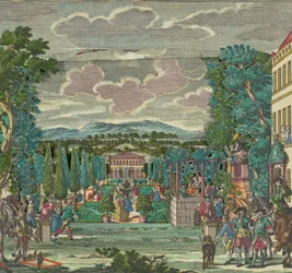 Papiertheater oder Diorama einer italienischen Villa und Garten, ca. 1730-56