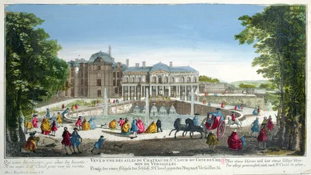 Ansicht des Château de Saint-Cloud bei Versailles, Mitte des 18. Jahrhunderts (Farbstich)