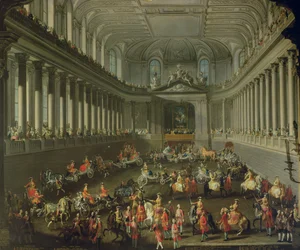 Eine Kavalkade in der Winterreitschule der Wiener Hofburg zur Feier des Sieges über die französische Armee in Prag, 1743