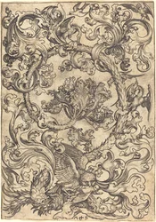 Ornament mit Eule, verspottet von Tagvögeln