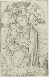 Die Madonna auf der Mondsichel, gekrönt von zwei Engeln