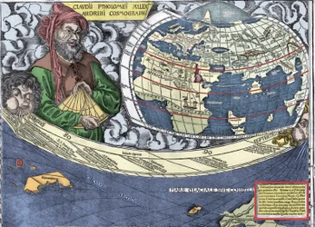 Ptolemäus (Claudius Ptolemaeus 90-168) - Claudius Ptolemäus in „Waldseemüller-Karte oder Universalis Cosmographia - (Universale Kosmographie) - Waldseemüller-Planisphäre“ - 1507