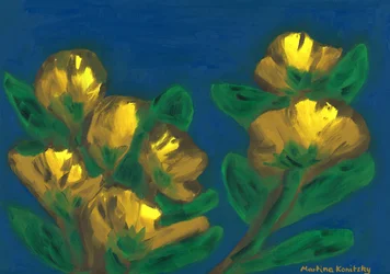 Gelbe Rosen Abendhimmel Komposition Braun Gelb Blau