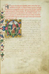 Historisierte Initiale C, die den Propheten Daniel in einer Landschaft darstellt, um 1471