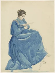 Sitzende lesende Frau
