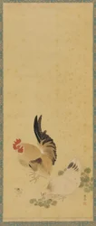 Hahn, Henne und Küken, Edo-Zeit, 18. Jahrhundert.