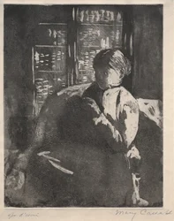 Stricken in der Bibliothek, um 1881