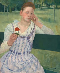 Frau mit einer roten Zinnie