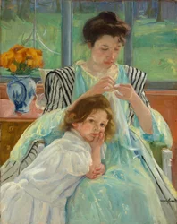 Junge Mutter beim Nähen, 1900