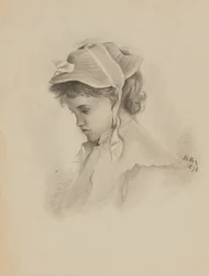 Unbetitelter Kopf eines Kindes, das nach unten schaut, 1878