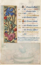 Blumenpanel mit Akanthus, Rosa und Raupe, aus den Stunden von Louis XII, 1498-99