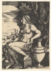 Sitzender Akt neben einer Vase, 1537