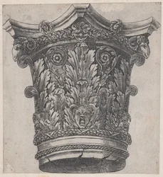 Speculum Romanae Magnificentiae: Kapitell mit Widderköpfen und Masken, ca. 1537