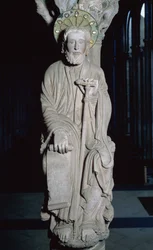Detail des Portico de la Gloria, das St. Jakobus darstellt, 12. Jahrhundert
