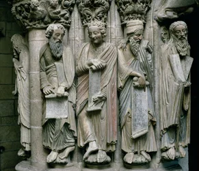 Detail des Portico de la Gloria mit den Propheten des Alten Testaments