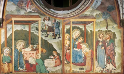 Die Geburt Christi und die Anbetung der Weisen, aus der Kapelle der Madonna, Sacro Speco Kloster, Subiaco