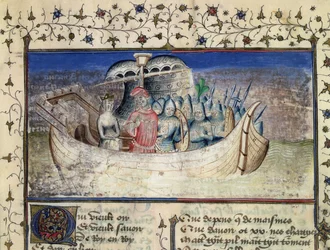 Brutus der Trojaner segelt nach Britannien, aus Die Geschichte der Könige von Britannien von Geoffrey von Monmouth (1100-54)