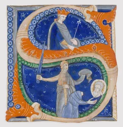 Manuskriptillumination mit der Enthauptung des Heiligen Paulus in einem Initial S..., Italien, ca. 1278