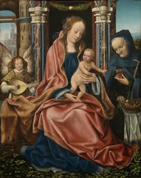 Triptychon der Heiligen Familie mit musizierenden Engeln. Mitteltafel