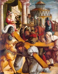 Christus trägt das Kreuz und Pilatus wäscht seine Hände