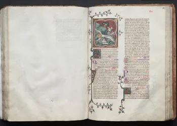 Das Gotha Missale: Fol. 103r, St. Andreas wird an das Kreuz gebunden, ca. 1375