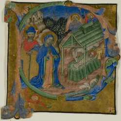 Die Geburt Christi in einem historisierten Initial "P" aus einem Chorbuch