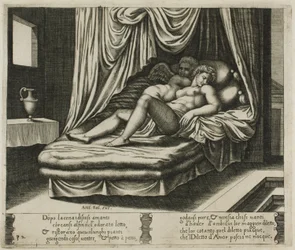 Cupid und Psyche zusammen im Hochzeitsbett