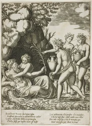Daphne umarmt ihren Vater, den Fluss Peneus