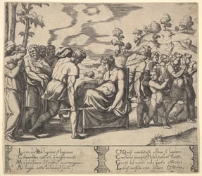 Tafel 5: Psyche auf einer Sänfte getragen, aus der 
