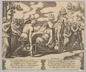 Tafel 5: Psyche wird auf einer Sänfte zu einem Berg getragen, aus 