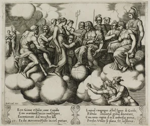 Venus und Amor plädieren vor Jupiter und anderen Göttern
