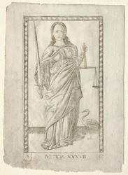 Gerechtigkeit aus den Tarocchi, Serie B: Kosmische Prinzipien & Tugenden, Nr. 37, vor 1467