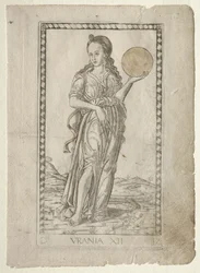 Urania Astronomie aus der Tarocchi-Serie D: Apollo und die Musen, #12, vor 1467