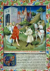 Johannes von Mandeville (1300-1372) verließ England, Miniatur in „Das Buch der Wunder der Welt“