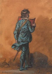 Ein Page in Blau mit einem roten Schild