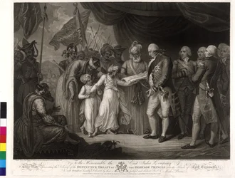 Die Söhne von Sultan Tipu übergeben Lord Cornwallis als Geisel