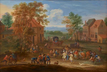 Dorflandschaft mit der Prozession des Osterochsen